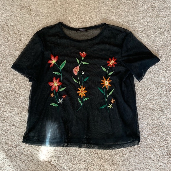 Zara Tops - Zara embroidered mesh shirt, M
